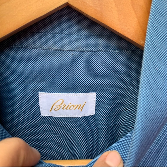 Brioni mens button up shirt size Large blue Italy - Picture 2 of 8